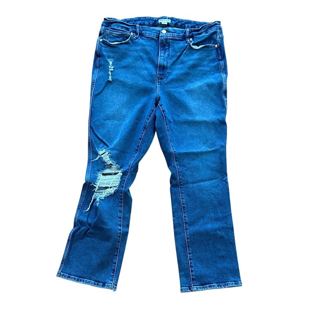 Good American Good Curve Straight Leg Distressed Jeans Women’s Size 15 - Picture 2 of 11